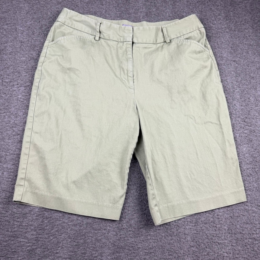Laura Scott Women's Olive Green Bermuda Shorts Cotton Stretch Size 16 Khaki